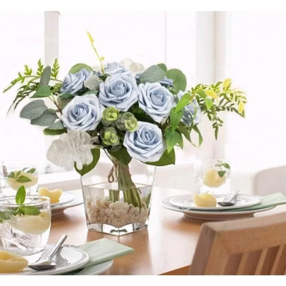 30 count Light Dusty Blue Roses Artificial Flowers Wedding Bouquet Centerpiece